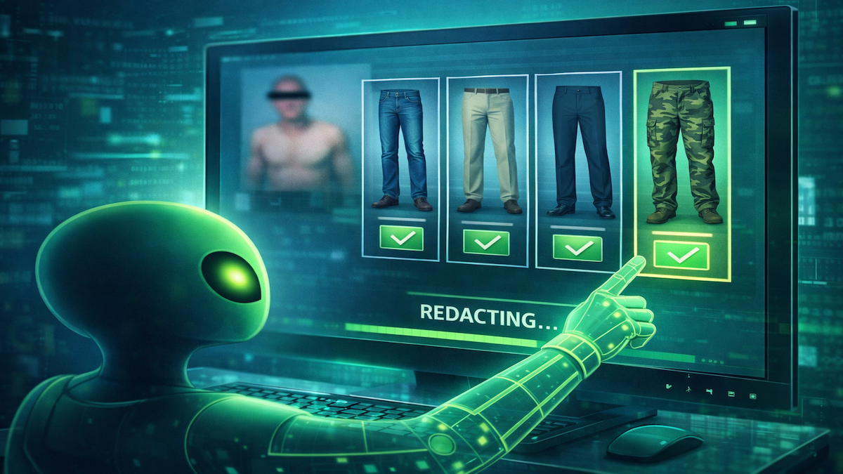 Grok selecting pants for naked male